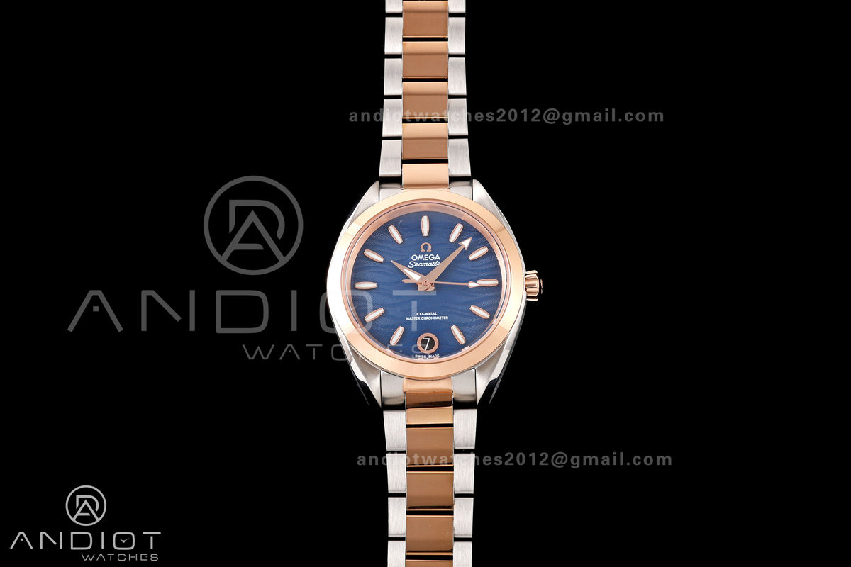 Aqua Terra Shades 34mm SS/RG VRSF Best Edition Blue Textured Dial on SS/RG Bracelet A8800